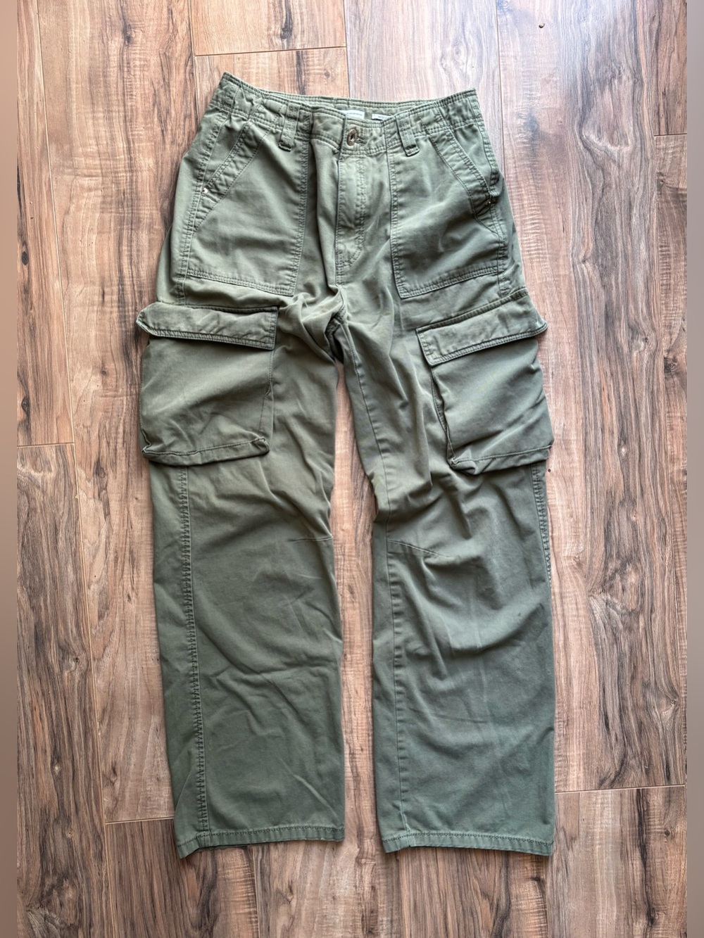Bershka Olive Green Medium Rise Straight Cargo Pants Size US 4 Utility